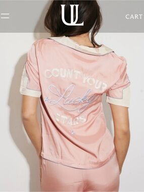 Understated Leather Lucky Stars Sleepwear Pajama SET in Blush Pink Satin Sheen